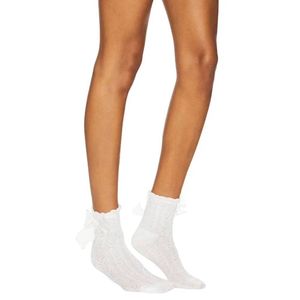 Lovers and Friends Charlize Socks in White One Size New Womens ankle bow
